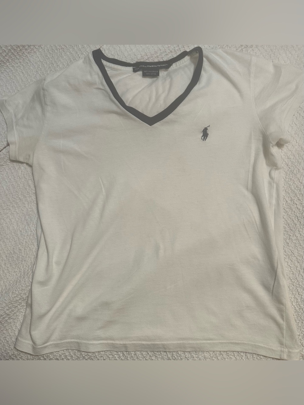 Ralph Lauren Cream V-Neck Tee with Navy Trim